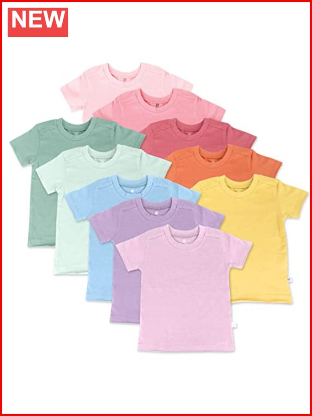 100% Organic Cotton Short Sleeve T-Shirts 10-Pack Baby Toddler Kids Tees
